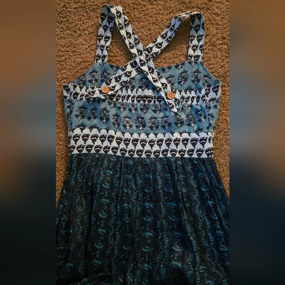 Faherty Gracie Maxi Blue Bali Bloom Linen Maxi Dress Size Small - Picture 10 of 11